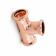 Copper press equal tee with three connections on a white background