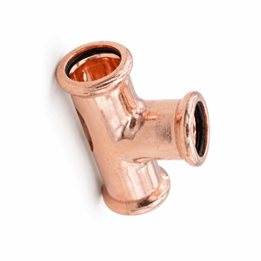 Copper press equal tee with three connections on a white background