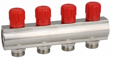 4 Port Manifold  1" - 3/4" Red Valves